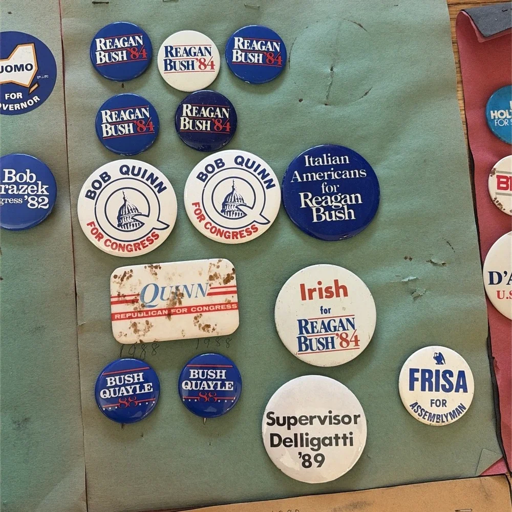 Vintage‎ 1980s Political Pin Back Buttons Lot NY Long Island Suffolk